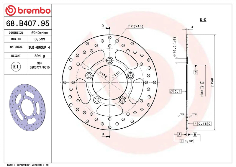 Brembo Serie Oro remschijf 240 x 4,0 mm Kymco 68B40795