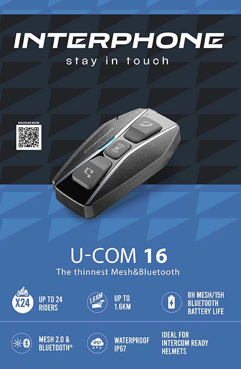 Interphone U-COM 16 Mesh Intercom Duo Pack – Bluetooth Communication System Motorcycle