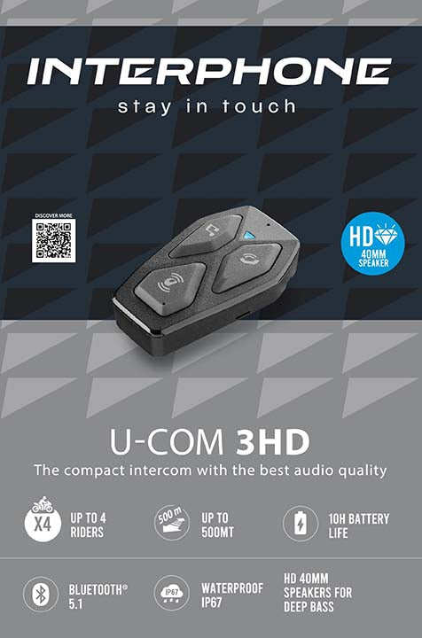 Interphone U-COM 3 HD Bluetooth Intercom Motor – HD Audio Communication System