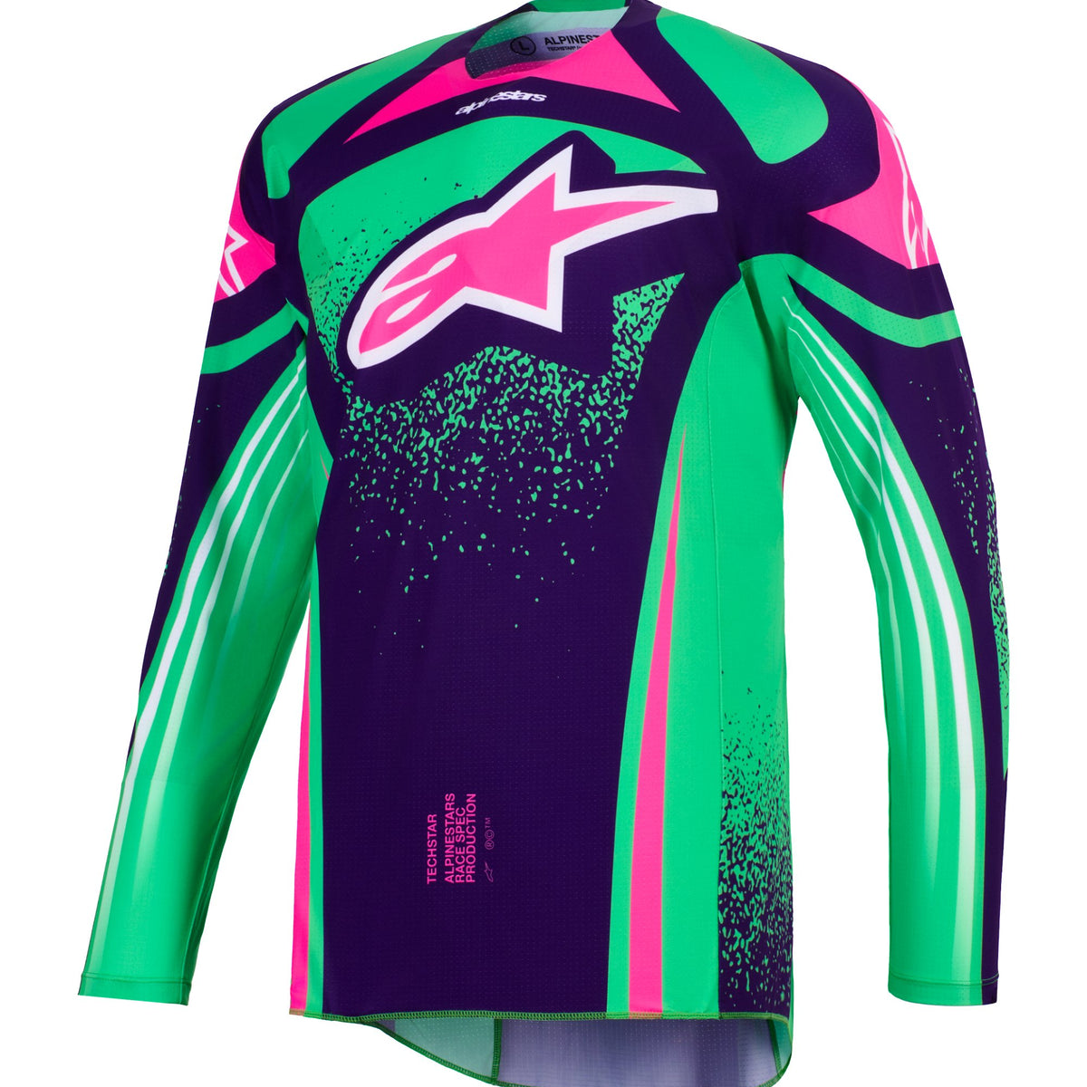 Alpinestars Techstar Nomur Paars/Groen/Fluoroze Crossshirt