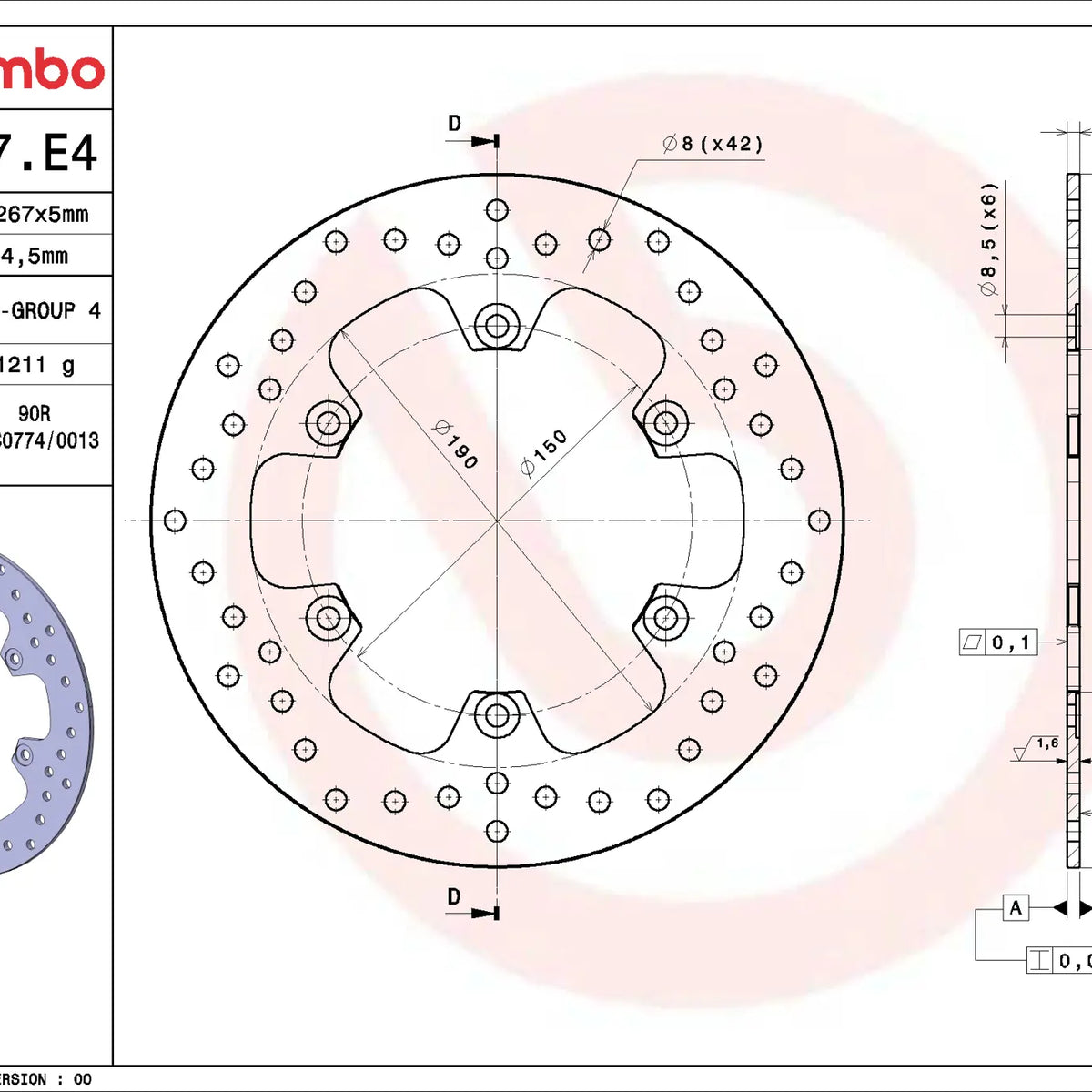 Brembo Serie Oro remschijf 267 x 5,0 mm Yamaha 68B407E4