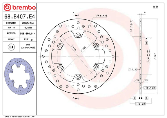 Brembo Serie Oro remschijf 267 x 5,0 mm Yamaha 68B407E4
