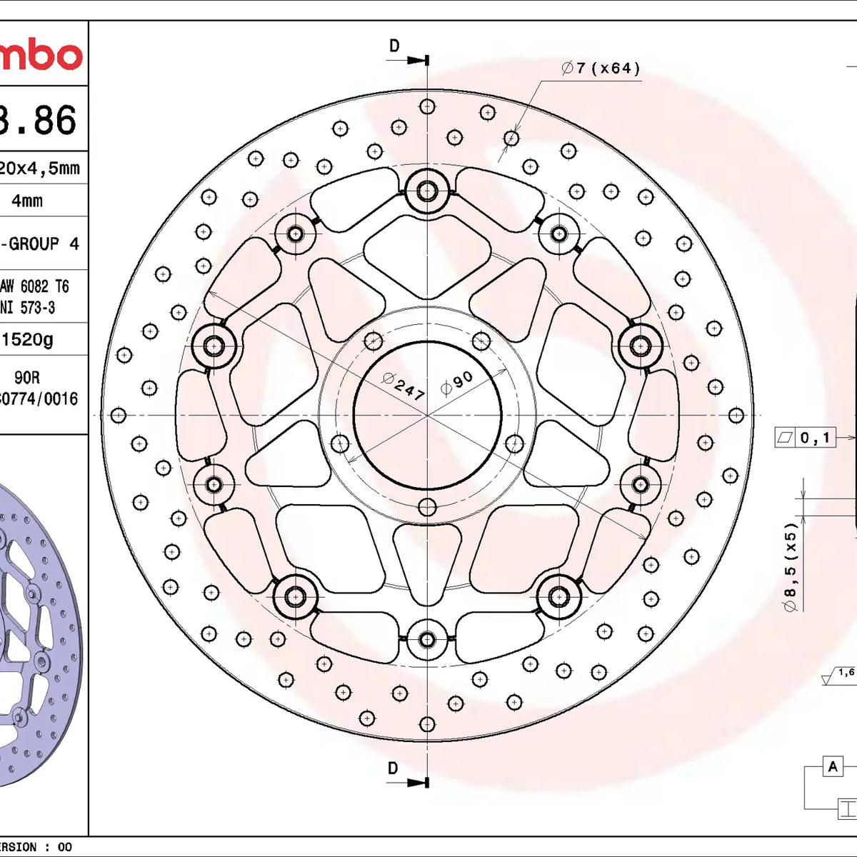 Brembo Serie Oro voorremschijf 320 x 4,5 mm 78B40886