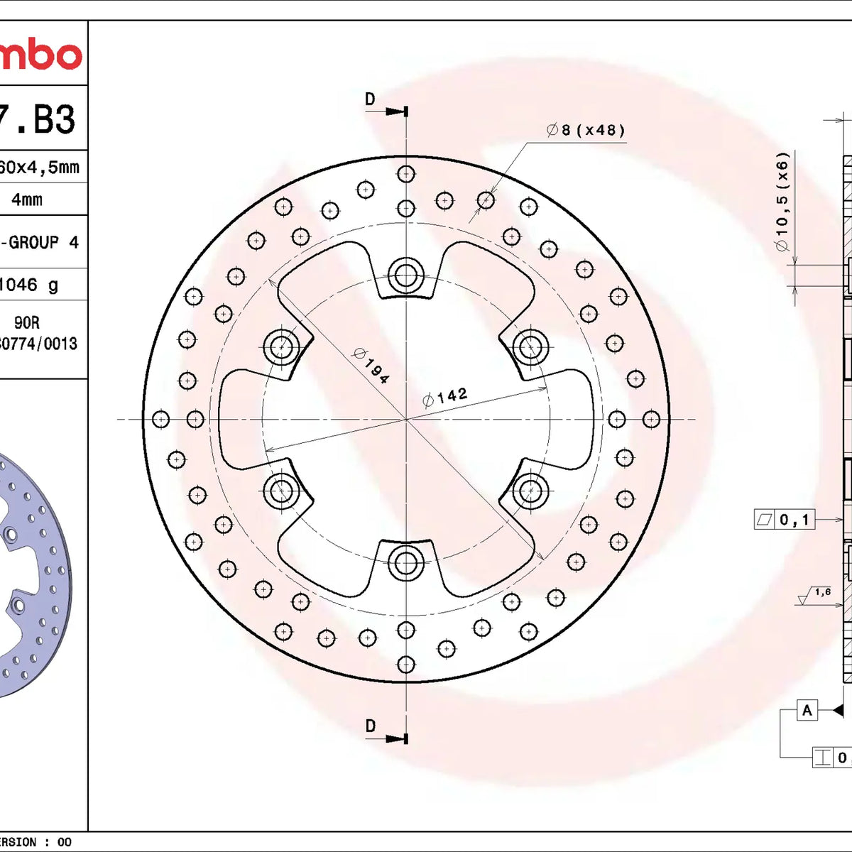 Brembo Serie Oro voorremschijf 260 x 4,5 mm 68B407B3