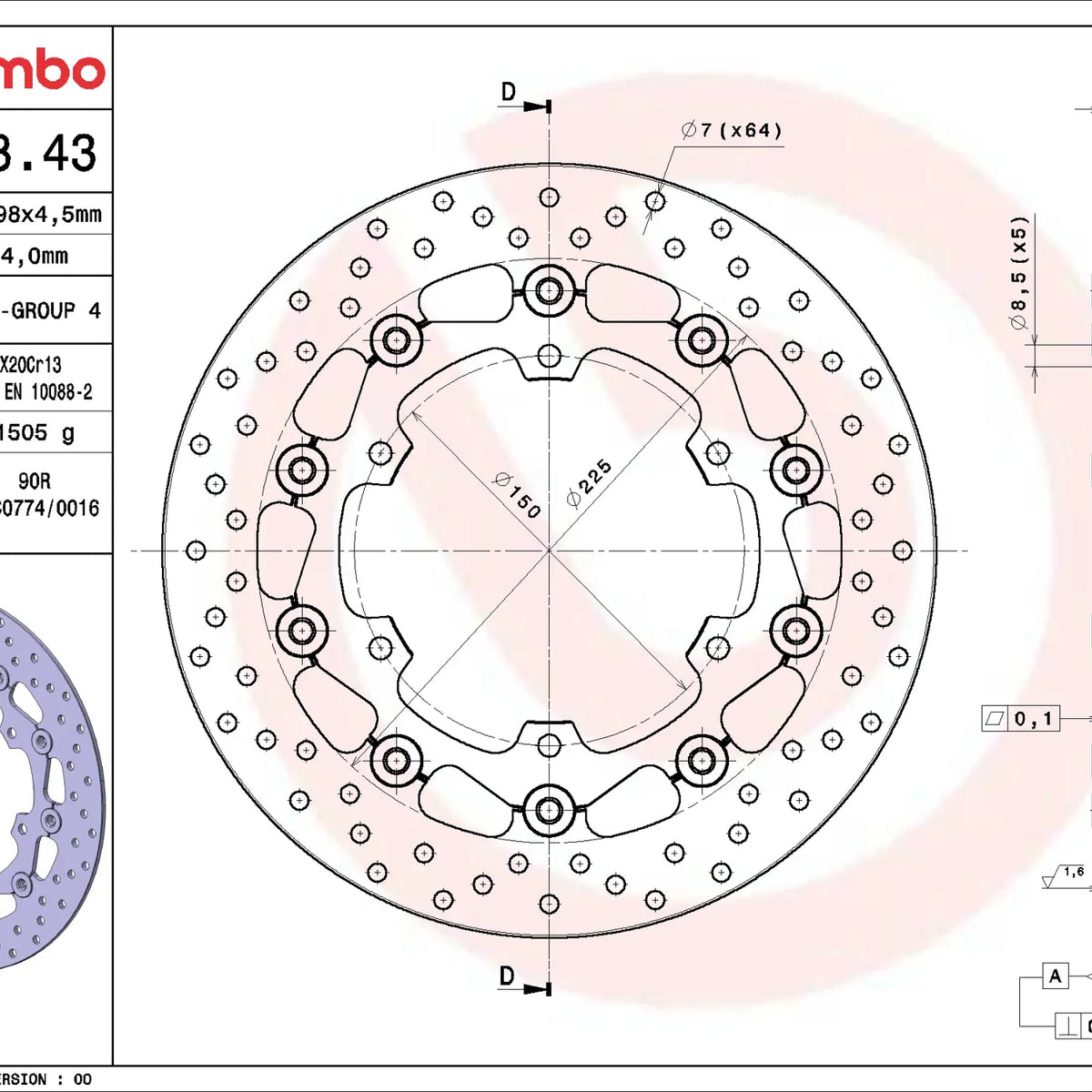 Brembo Serie Oro voorremschijf 298 x 4,5 mm 78B40843