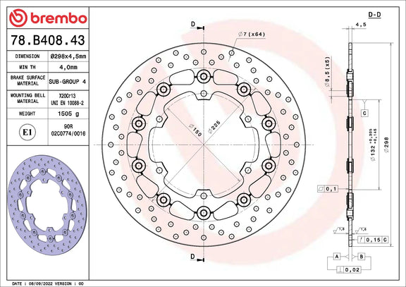 Brembo Serie Oro voorremschijf 298 x 4,5 mm 78B40843