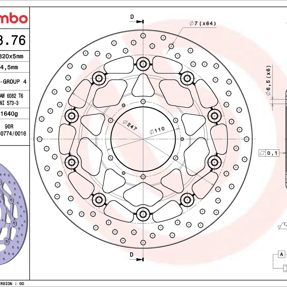 Brembo Serie Oro voorremschijf 320 x 5,0 mm Honda CBR1000RR 2008-2014