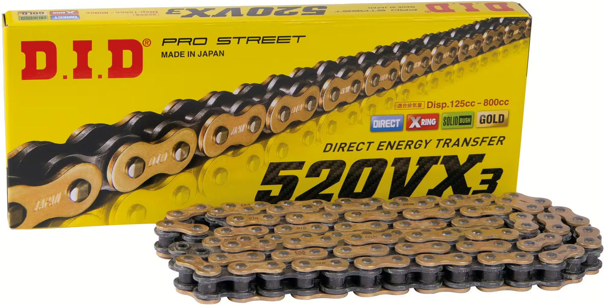 DID 520VX3 Chain – Gold/Grey | Pro-Street X-Ring