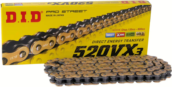 DID 520VX3 Kette – Gold/Grau | Pro-Street X-Ring