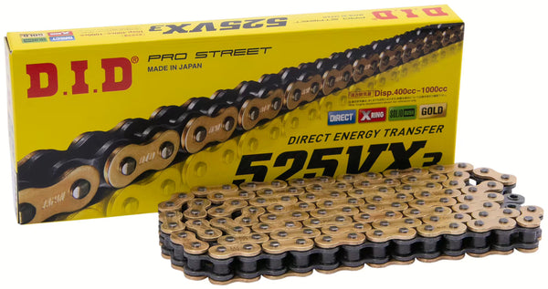 DID 525VX3 Kette – Gold/Grau | Pro-Street X-Ring
