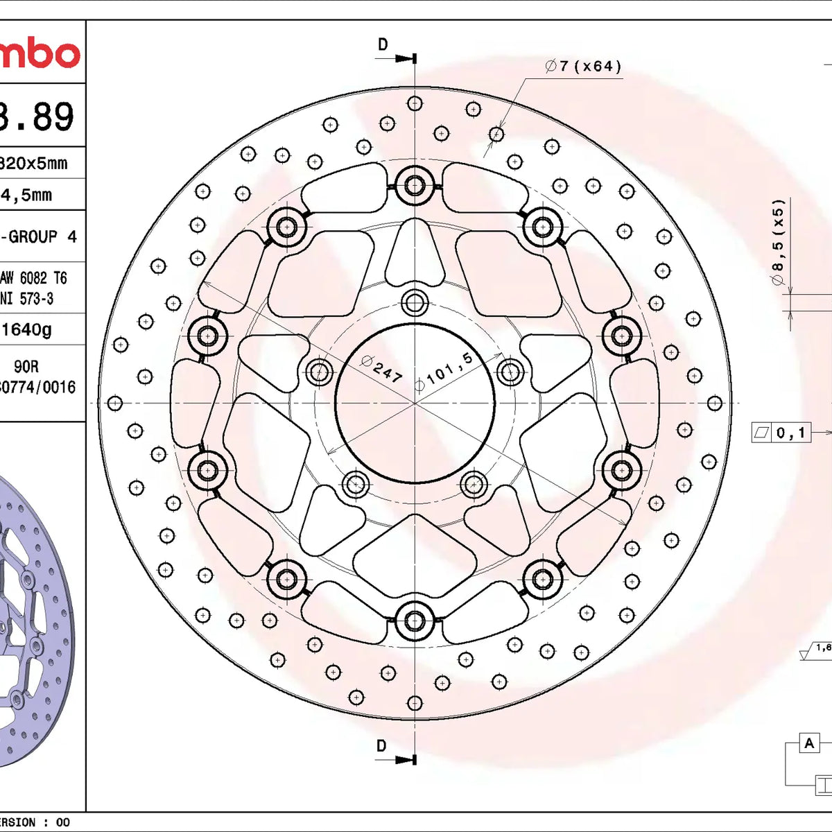 Brembo Serie Oro voorremschijf 320 x 5,0 mm MV Agusta 78B40889