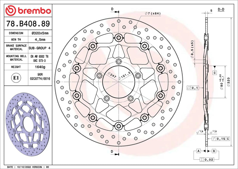 Brembo Serie Oro voorremschijf 320 x 5,0 mm MV Agusta 78B40889