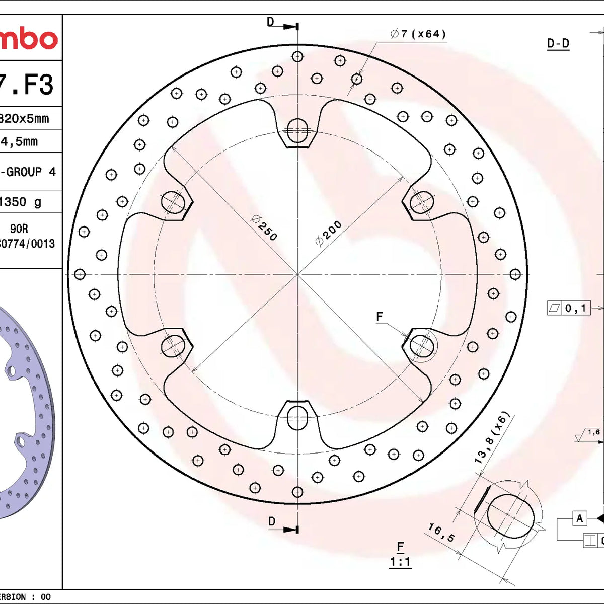 Brembo Serie Oro voorremschijf 320 x 5,0 mm 68B407F3