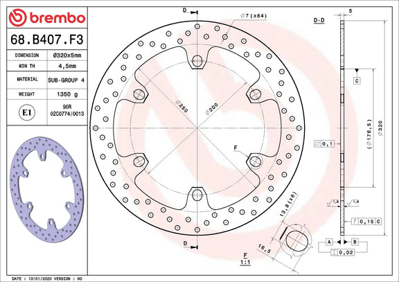 Brembo Serie Oro voorremschijf 320 x 5,0 mm 68B407F3