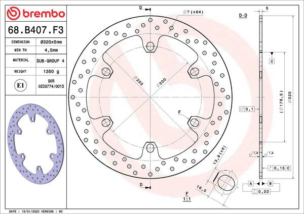 Brembo Serie Oro Front Brake Disc 320 x 5.0 mm 68B407F3