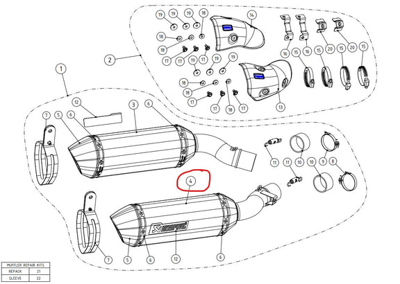 Akrapovic Kawasaki Muffler Right CA Z1000 (2014-2020)