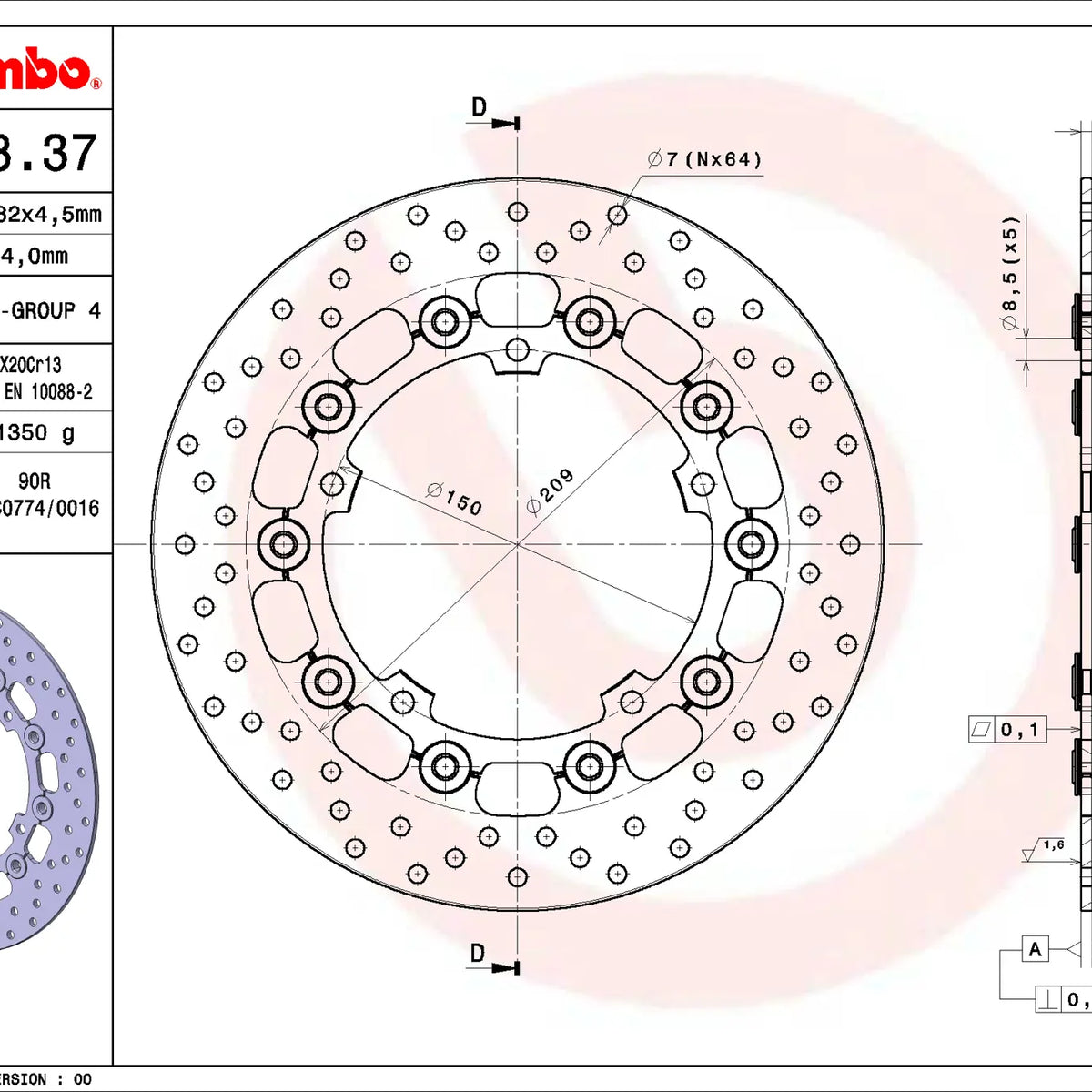 Brembo Serie Oro remschijf Yamaha 78B40837