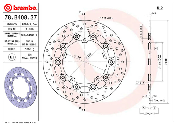 Brembo Serie Oro remschijf Yamaha 78B40837