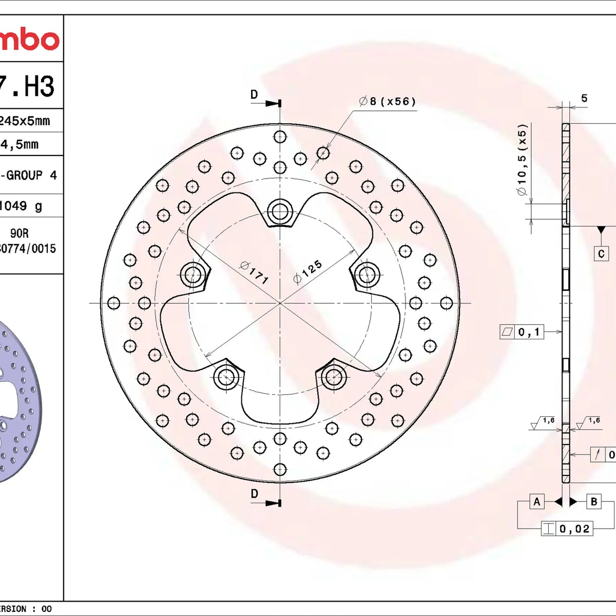 Brembo Serie Oro remschijf Yamaha 68B407H3