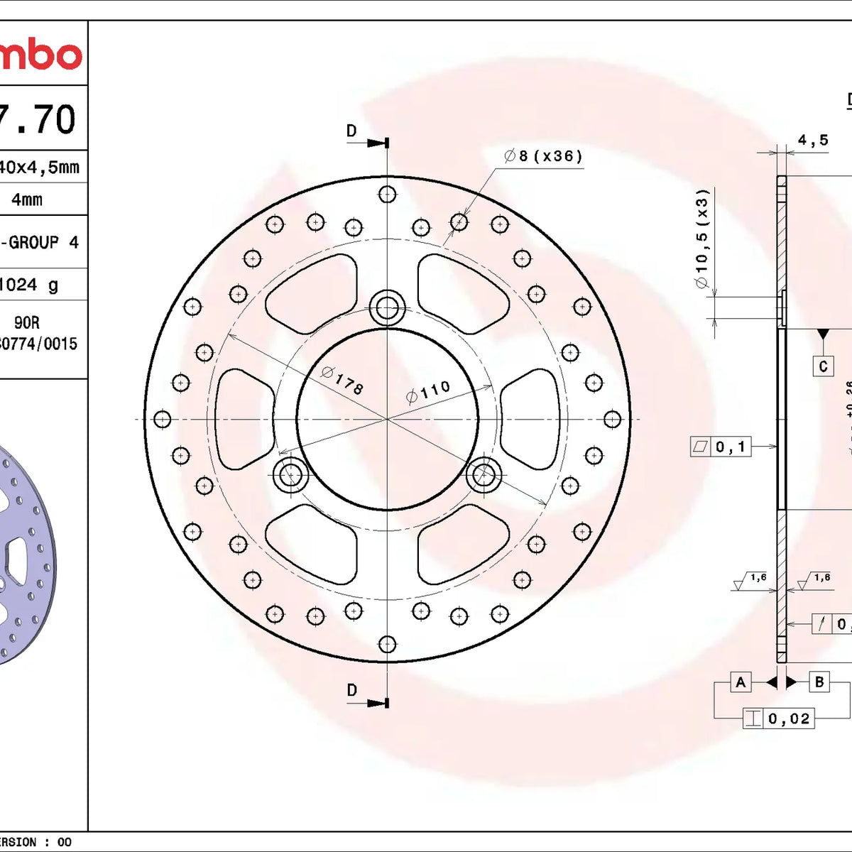 Brembo Serie Oro remschijf 240 x 4,5 mm Suzuki 68B40770