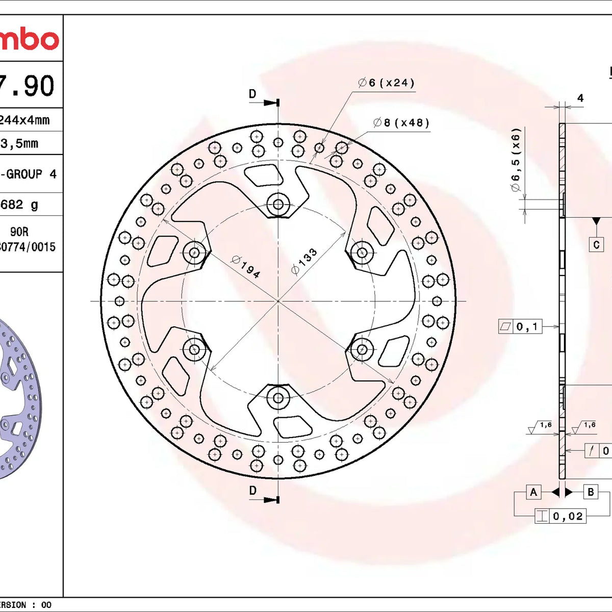 Brembo Serie Oro remschijf Yamaha 68B40790