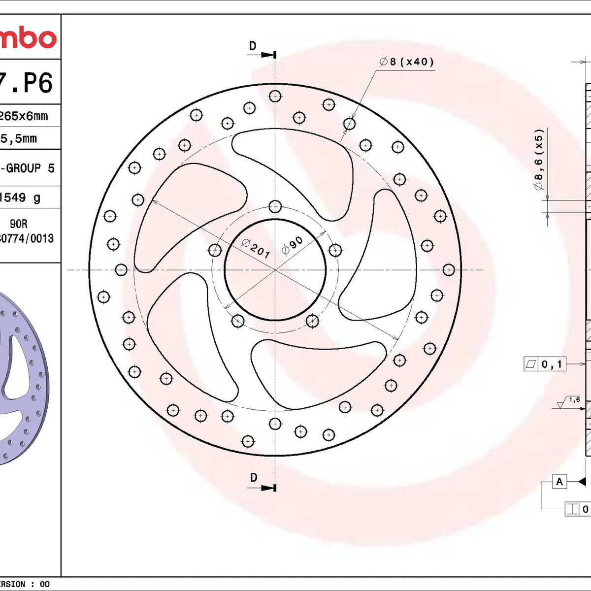Brembo Serie Oro remschijf 68B407P6