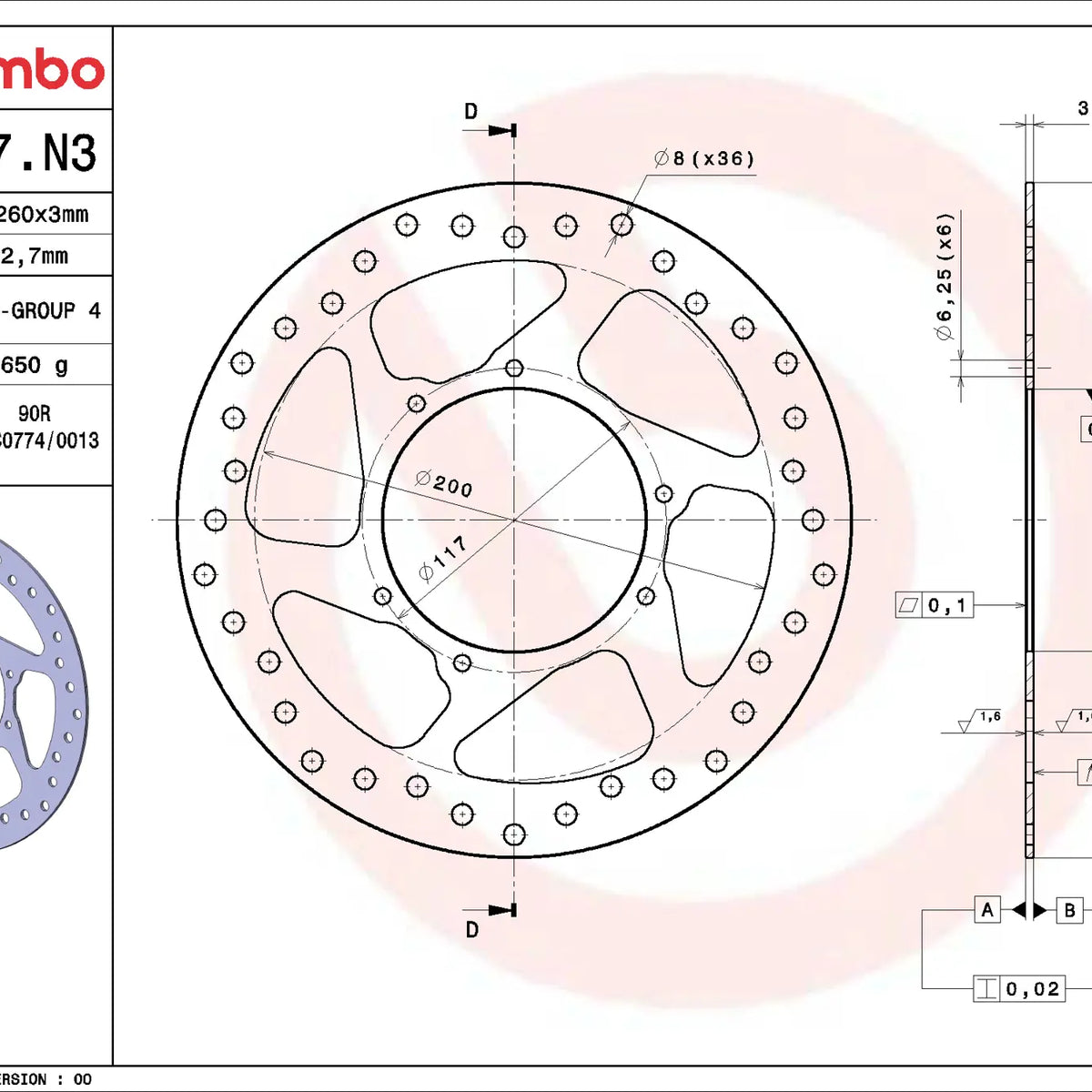 Brembo Serie Oro voorremschijf 260 x 3,0 mm Honda 68B407N3