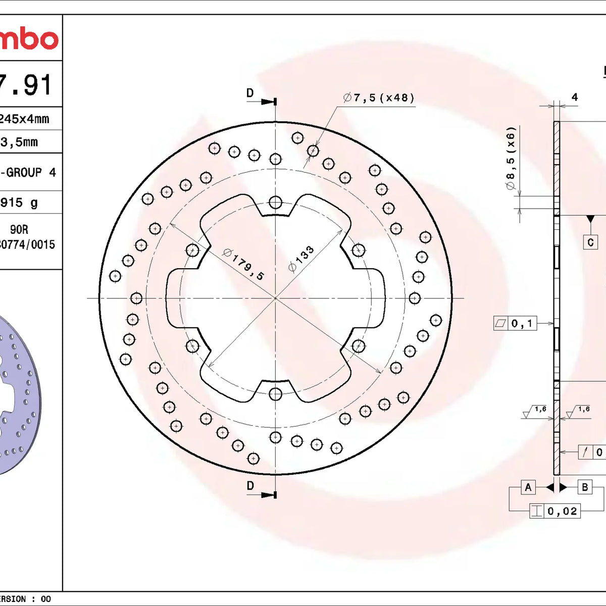Brembo Serie Oro remschijf 245 x 4,0 mm 68B40791