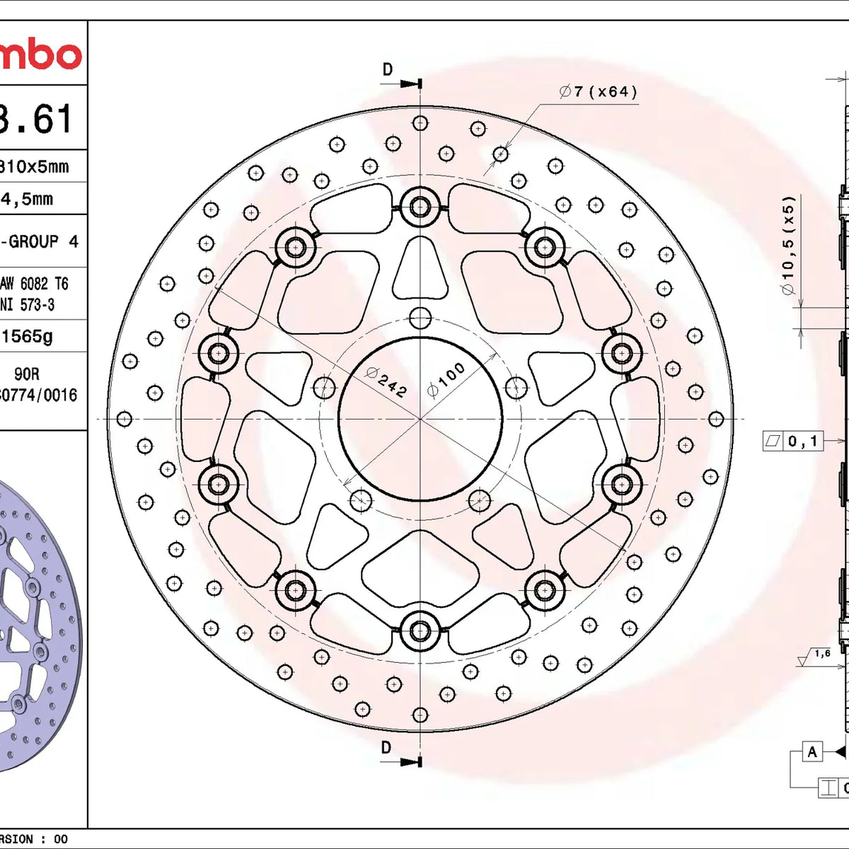 Brembo Serie Oro voorremschijf 310 x 5,0 mm Kawasaki 78B40861