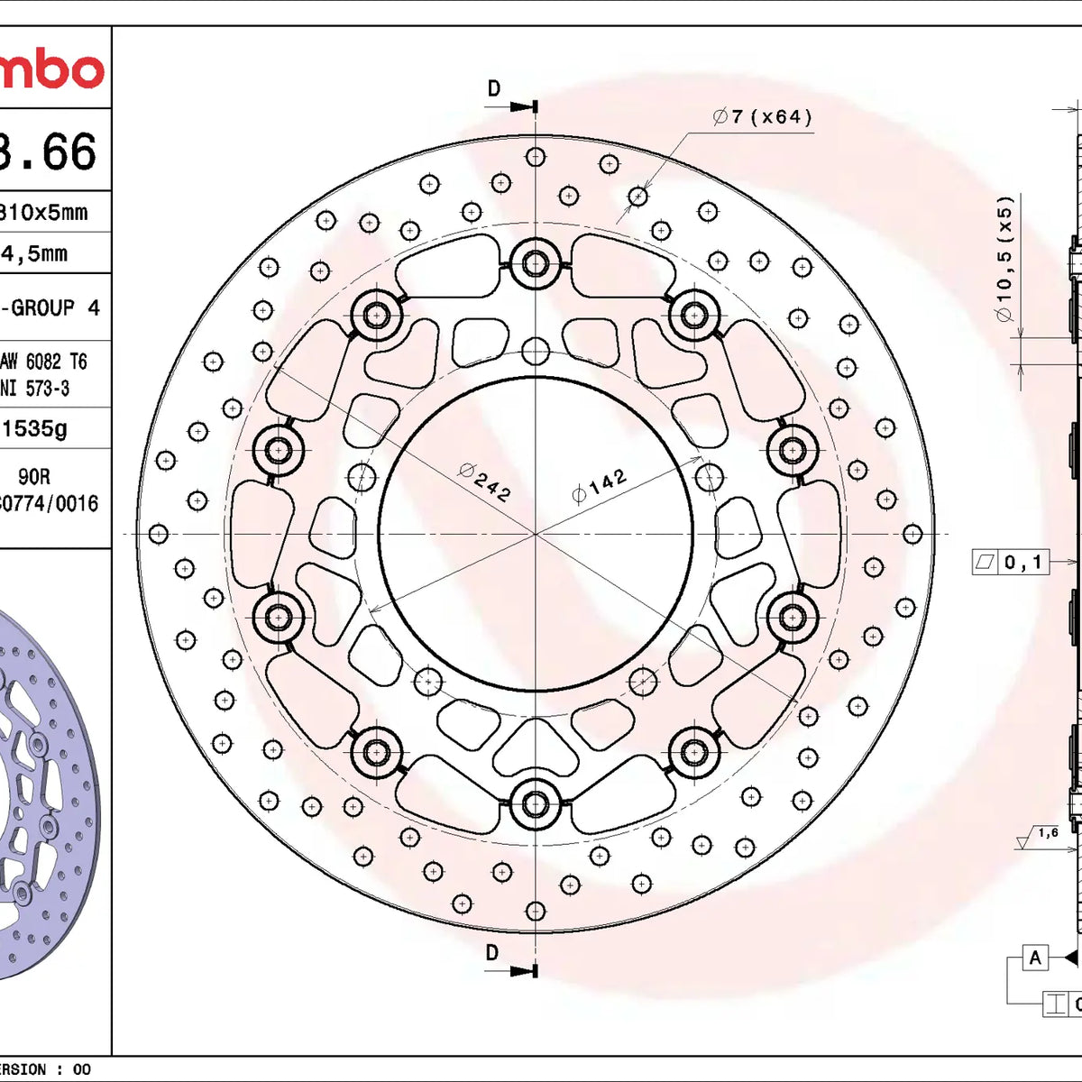 Brembo Serie Oro voorremschijf 310 x 5,0 mm Suzuki 78B40866