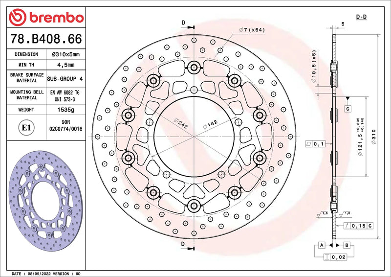 Brembo Serie Oro voorremschijf 310 x 5,0 mm Suzuki 78B40866
