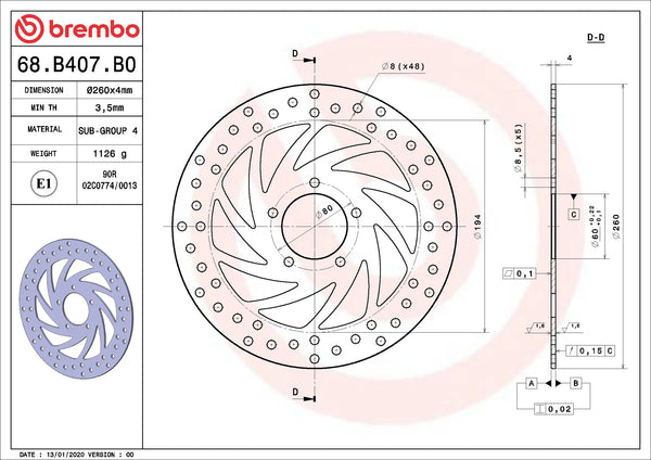 Brembo Oro Series front brake disc 260 x 4.0 mm Derbi Rambla 300 2010-2011