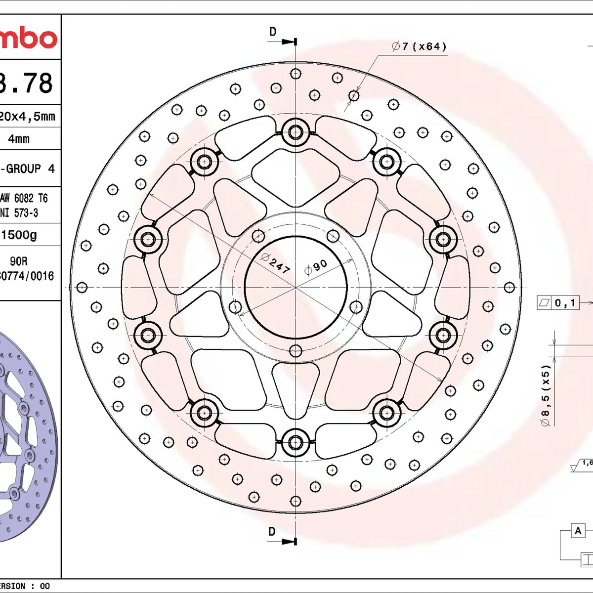 Brembo Serie Oro voorremschijf 320 x 4,5 mm Ducati 78B40878