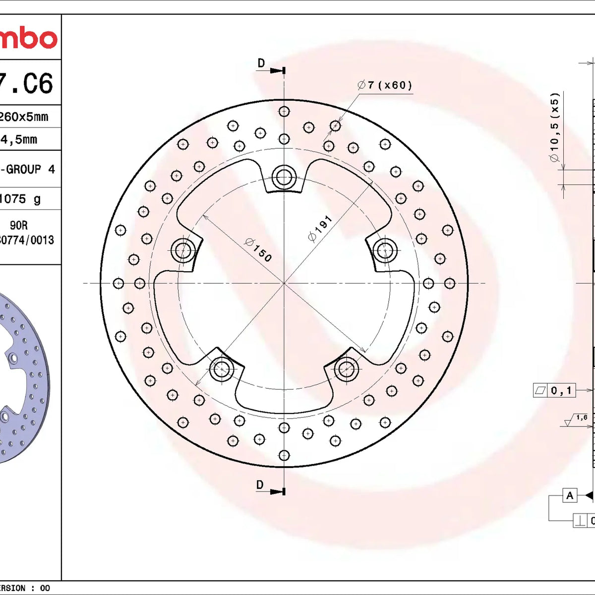 Brembo Serie Oro voorremschijf 260 x 5,0 mm 68B407C6