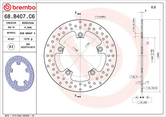 Brembo Serie Oro voorremschijf 260 x 5,0 mm 68B407C6