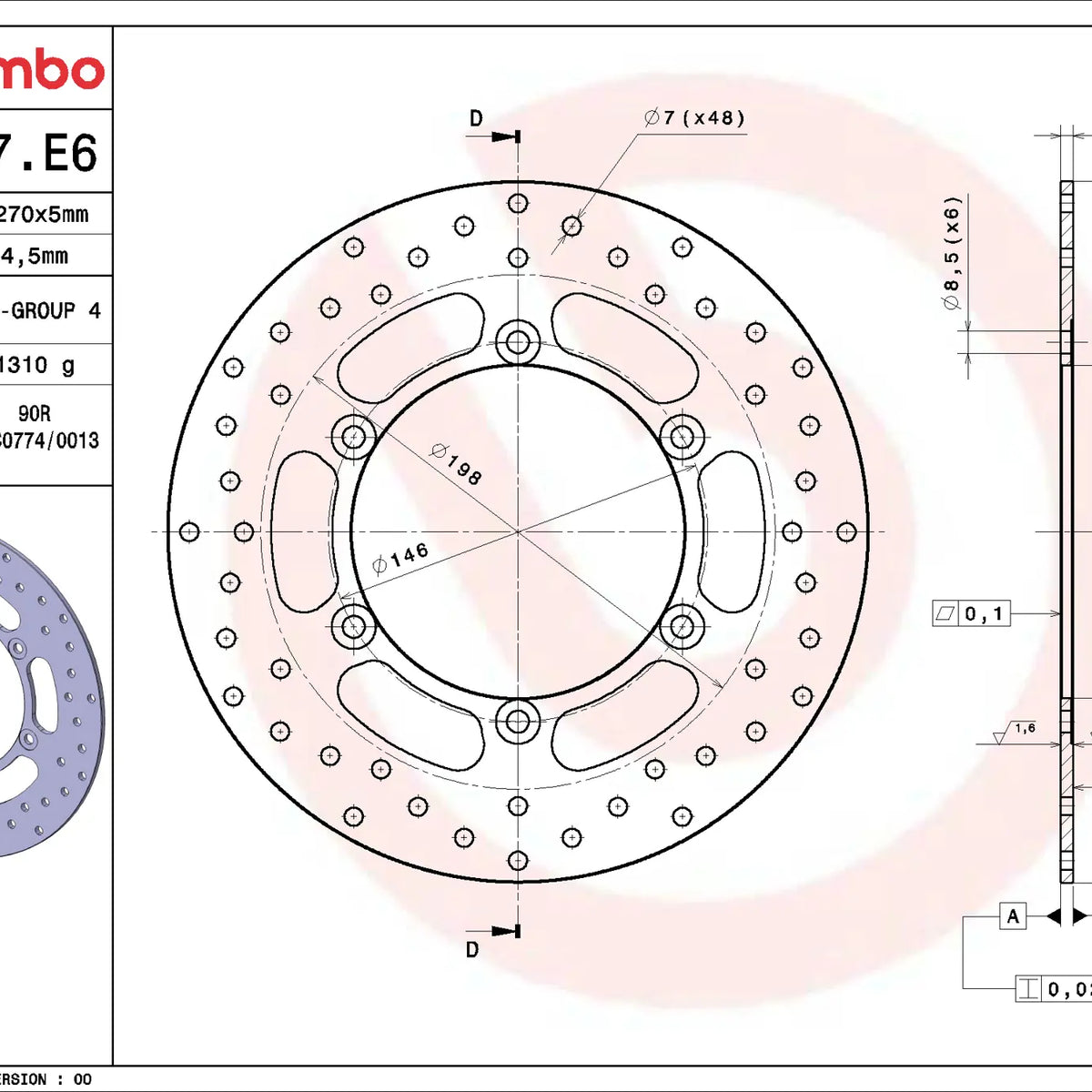Brembo Serie Oro voorremschijf 270 x 5,0 mm 68B407E6