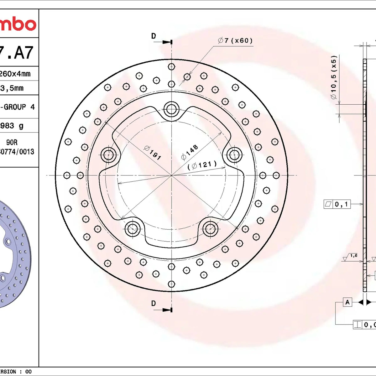 Brembo Serie Oro voorremschijf 260 x 4,0 mm 68B407A7