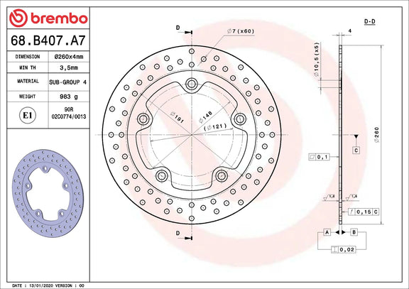 Brembo Serie Oro voorremschijf 260 x 4,0 mm 68B407A7