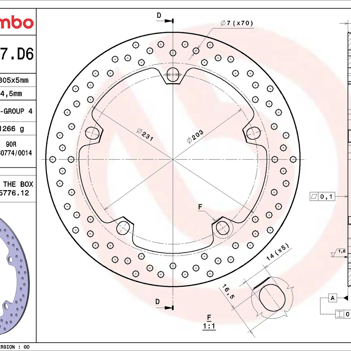 Brembo Serie Oro voorremschijf 305 x 5,0 mm BMW 168B407D6
