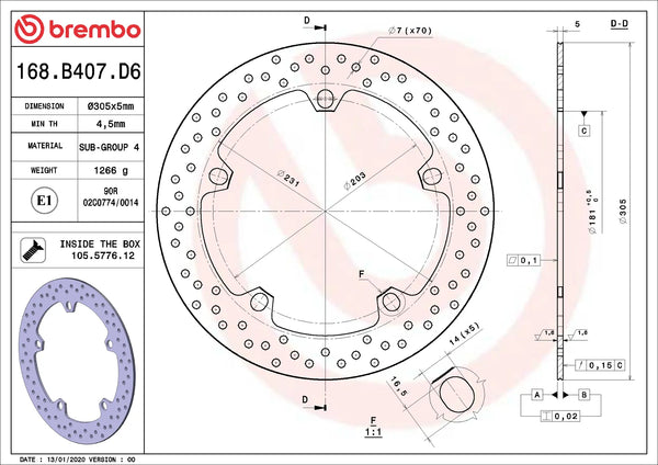 Brembo Serie Oro voorremschijf 305 x 5,0 mm BMW 168B407D6