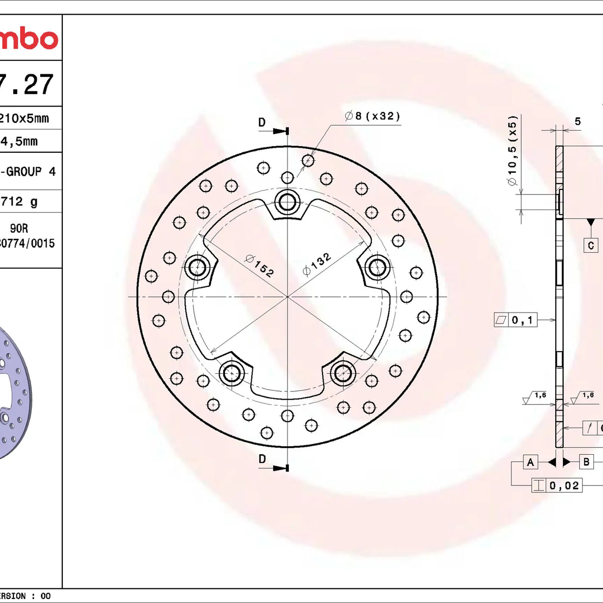 Brembo Serie Oro remschijf 68B40727