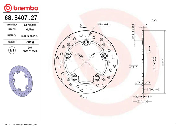 Brembo Serie Oro remschijf 68B40727