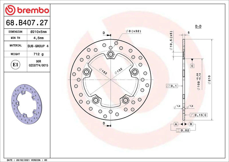 Brembo Serie Oro remschijf 68B40727