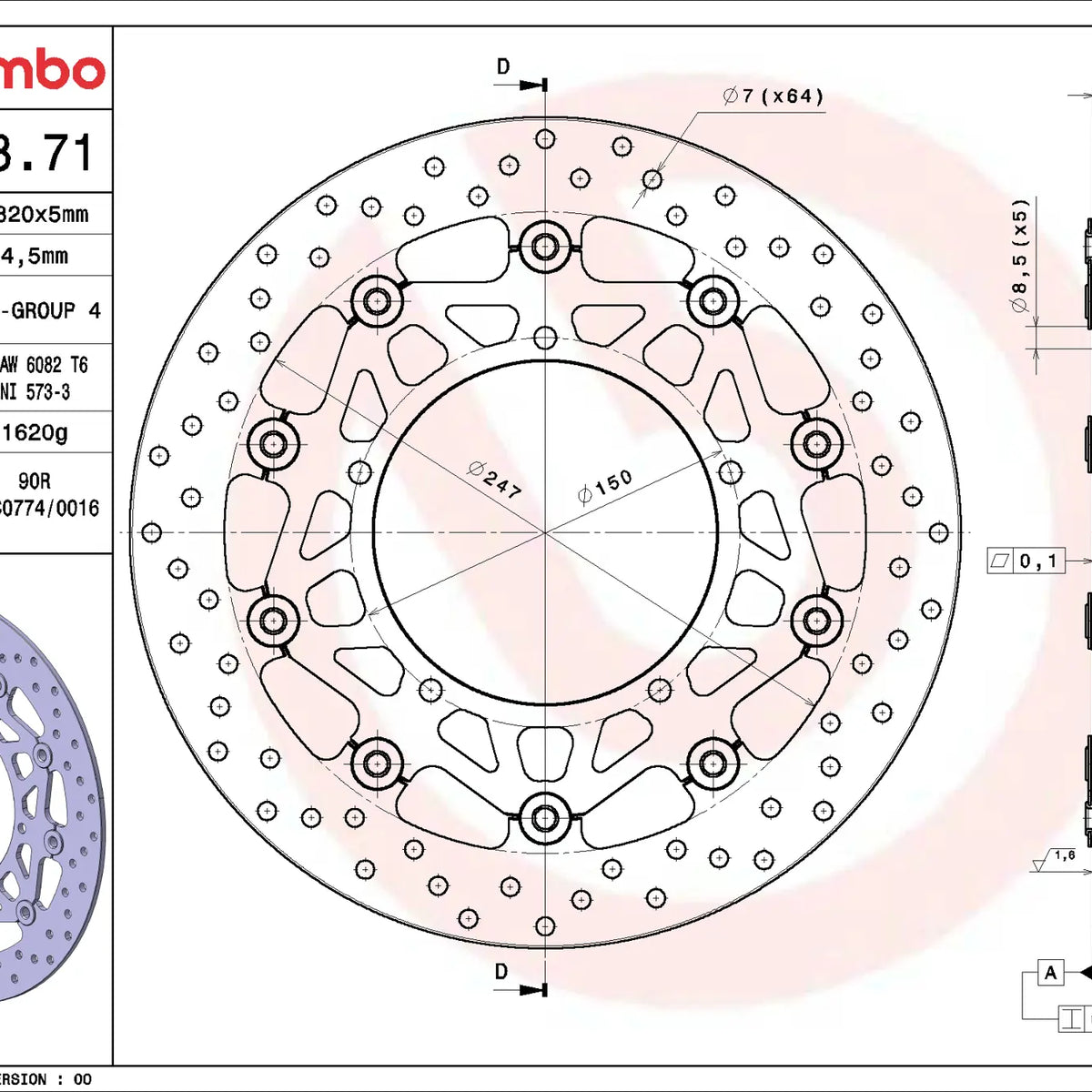 Brembo Serie Oro voorremschijf 320 x 5,0 mm Yamaha 78B40871