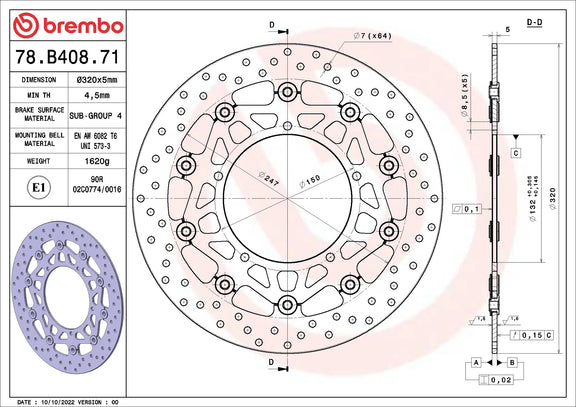 Brembo Serie Oro voorremschijf 320 x 5,0 mm Yamaha 78B40871