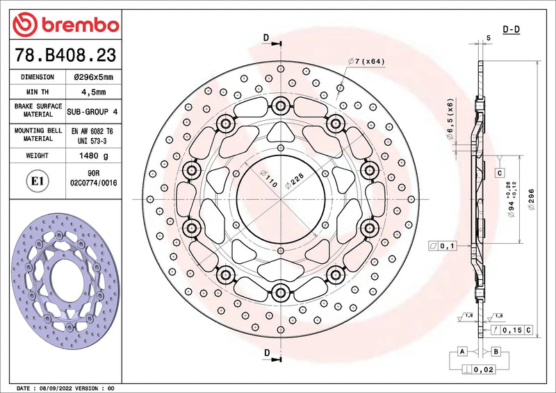 Brembo Serie Oro voorremschijf 296 x 5,0 mm Honda 78B40823