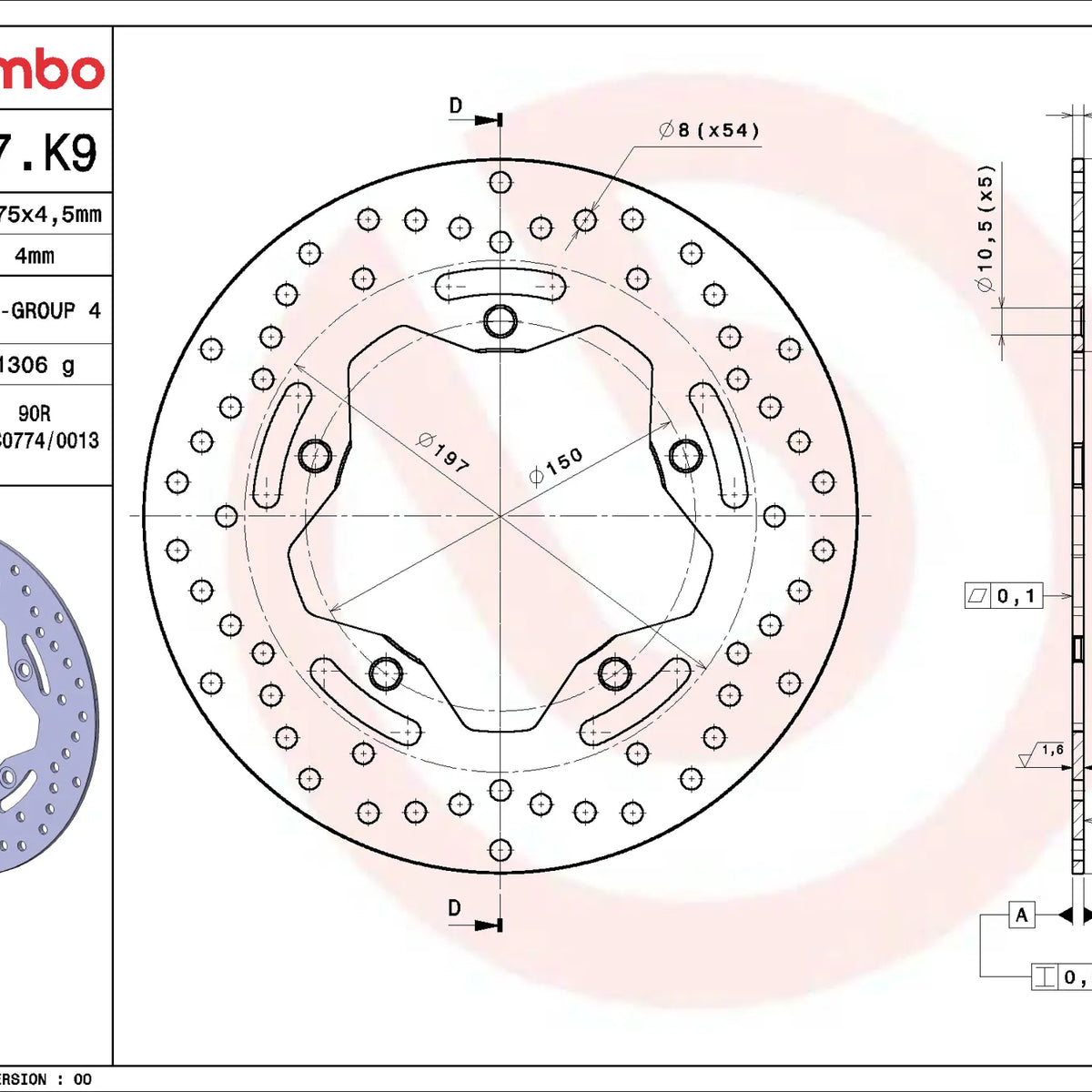 Brembo Serie Oro remschijf 275 x 4,5 mm 68B407K9