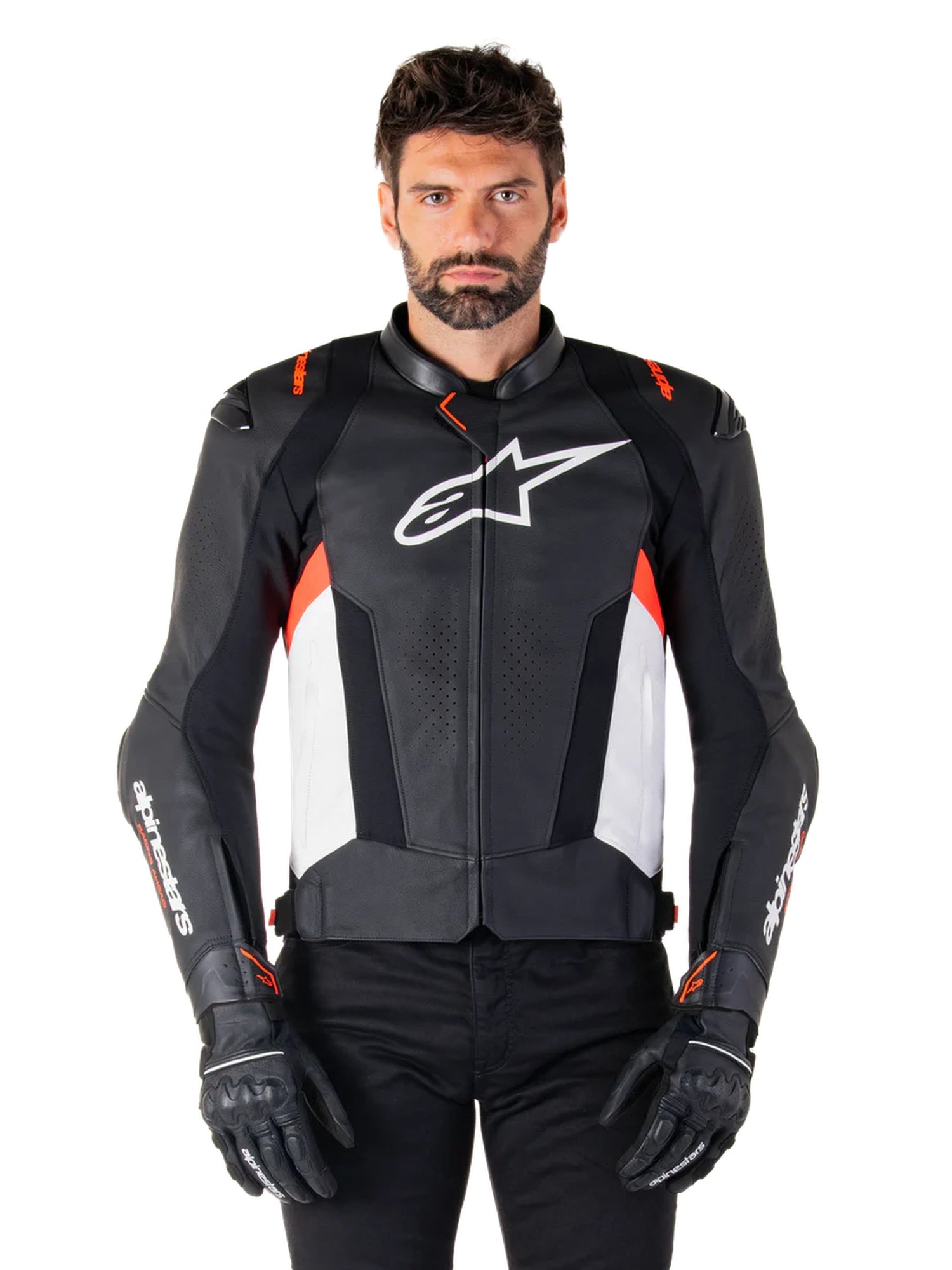 Alpinestars Missile v3 Zwart/Wit/Fluorood Leren Motorjas