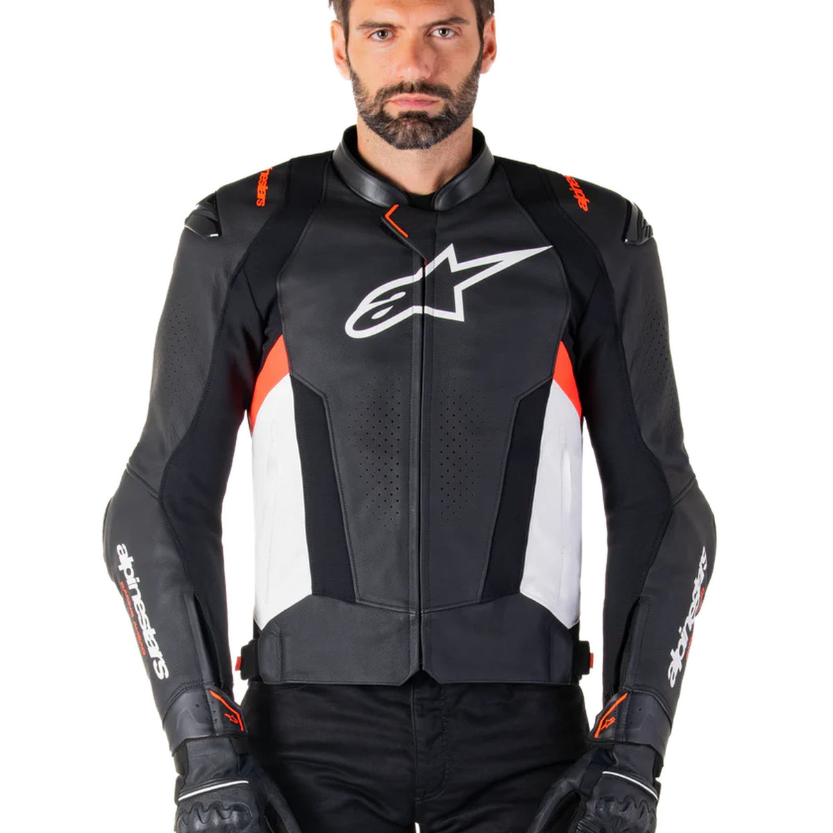 Alpinestars Missile v3 Schwarz/Weiß/Fluorot Leder Motorradjacke