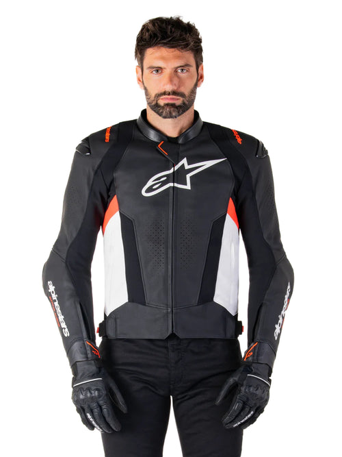 Alpinestars Missile v3 Zwart/Wit/Fluorood Leren Motorjas